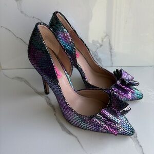 Betsey Johnson sz 8.5 Prince-p d'Orsay Pumps mermaid metallic high heels Bow